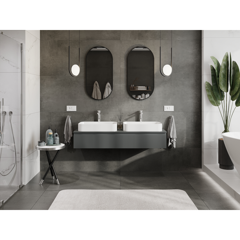 Mexen Rivel armoire de salle de bain sous lavabo 140 cm, 1 tiroir, rainurée, graphite mat - 91A20-14023-1-BF66