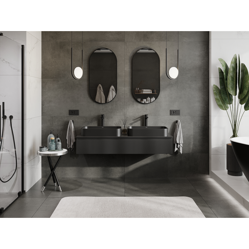 Mexen Rivel meuble de salle de bains sous-vasque 140 cm, 1 tiroir, rainuré, noir mat - 91A20-14023-1-BF71