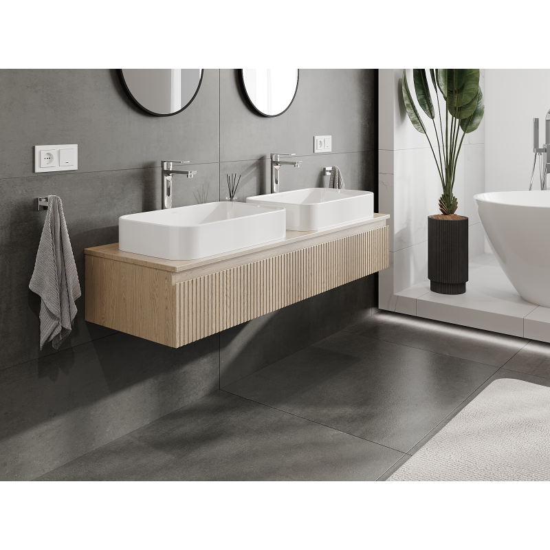 Mexen Rivel meuble de salle de bain sous-vasque 140 cm, 1 tiroir, rainuré, chêne - 91A20-14023-1-BF81