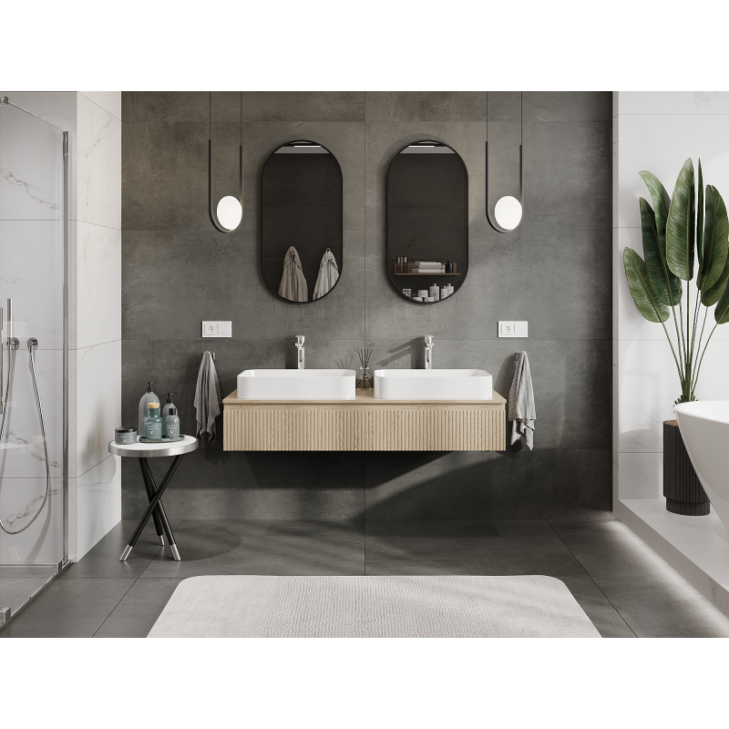 Mexen Rivel meuble de salle de bain sous-vasque 140 cm, 1 tiroir, rainuré, chêne - 91A20-14023-1-BF81