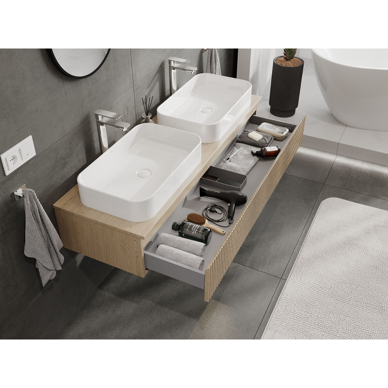 Mexen Rivel meuble de salle de bain sous-vasque 140 cm, 1 tiroir, rainuré, chêne - 91A20-14023-1-BF81
