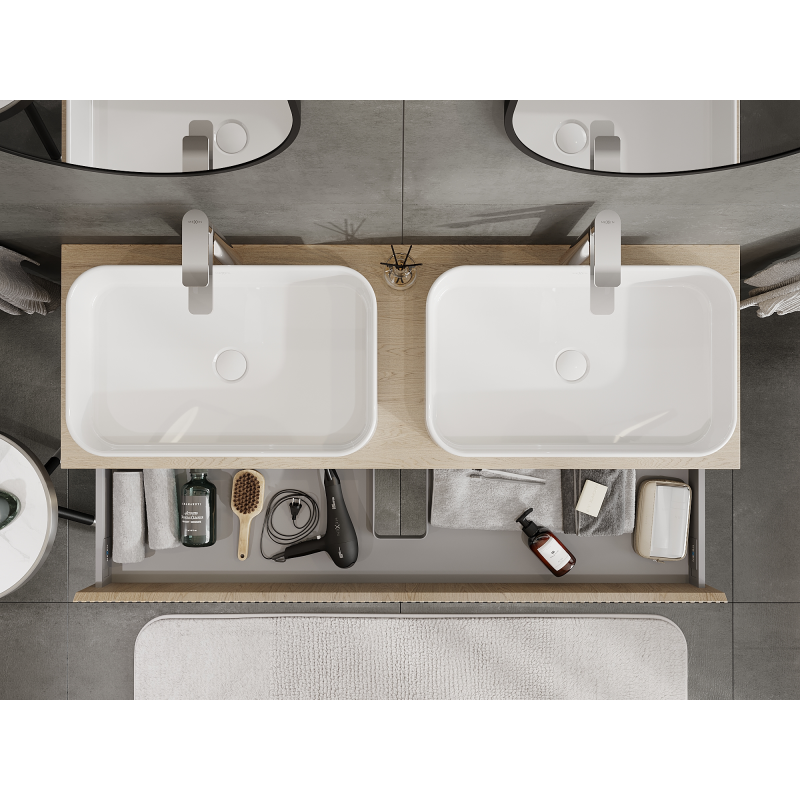 Mexen Rivel meuble de salle de bain sous-vasque 140 cm, 1 tiroir, rainuré, chêne - 91A20-14023-1-BF81