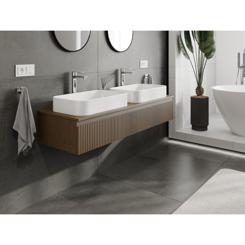 Mexen Rivel meuble de salle de bain sous-lavabo 140 cm, 1 tiroir, rainuré, noyer - 91A20-14023-1-BF86