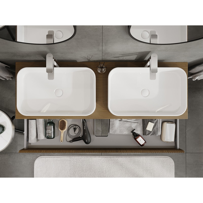 Mexen Rivel meuble de salle de bain sous-lavabo 140 cm, 1 tiroir, rainuré, noyer - 91A20-14023-1-BF86