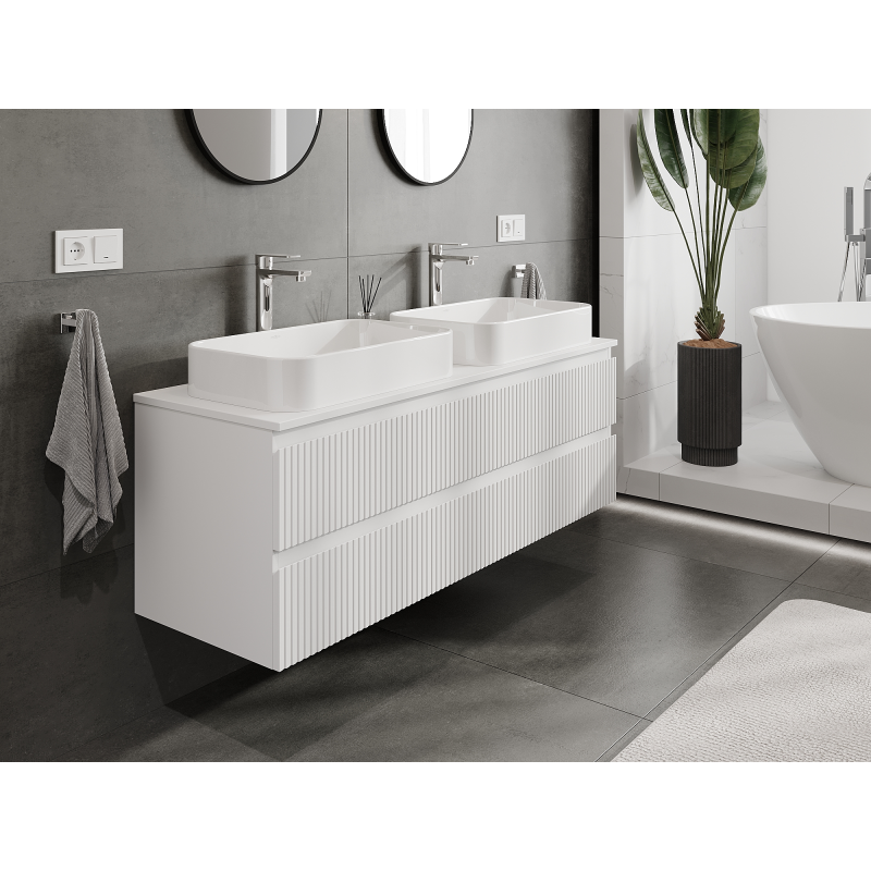 Mexen Rivel meuble de salle de bain sous lavabo 140 cm, 2 tiroirs, rainuré, blanc mat - 91A20-14047-2-BFF01