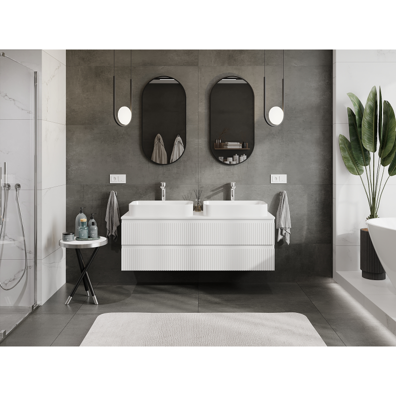 Mexen Rivel meuble de salle de bain sous lavabo 140 cm, 2 tiroirs, rainuré, blanc mat - 91A20-14047-2-BFF01