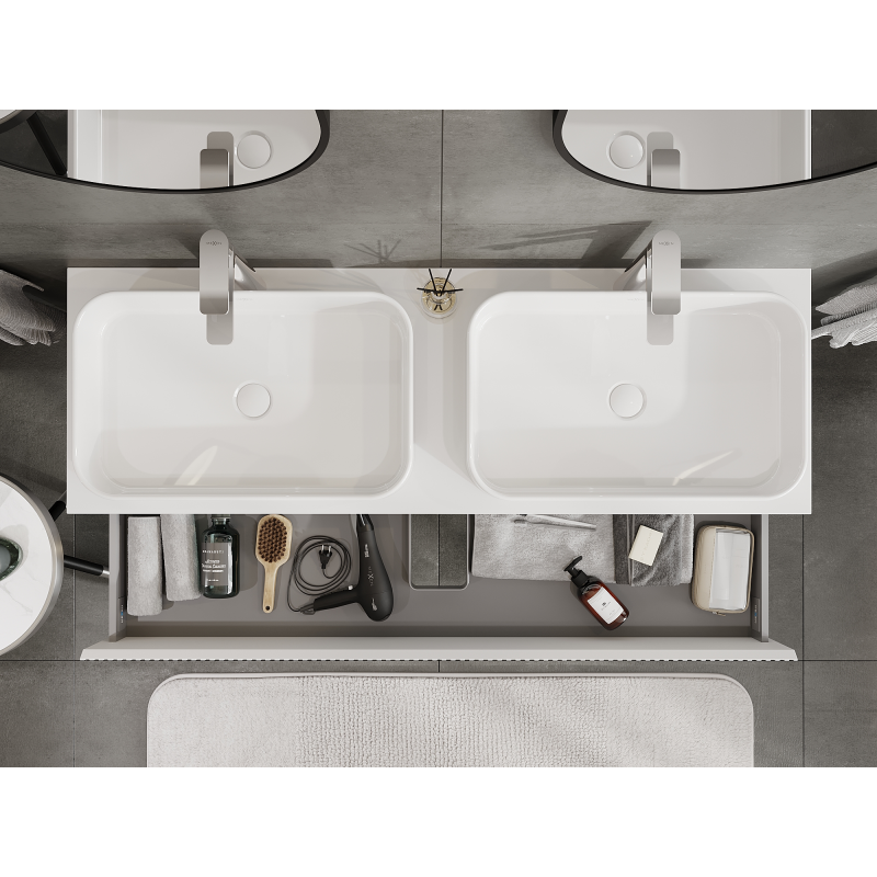 Mexen Rivel meuble de salle de bain sous lavabo 140 cm, 2 tiroirs, rainuré, blanc mat - 91A20-14047-2-BFF01