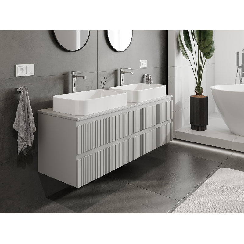 Mexen Rivel meuble de salle de bains sous vasque 140 cm, 2 tiroirs, rainuré, gris mat - 91A20-14047-2-BFF62