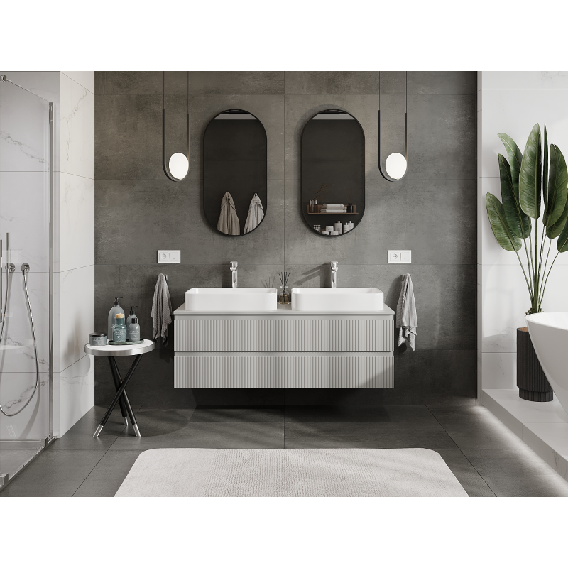 Mexen Rivel meuble de salle de bains sous vasque 140 cm, 2 tiroirs, rainuré, gris mat - 91A20-14047-2-BFF62