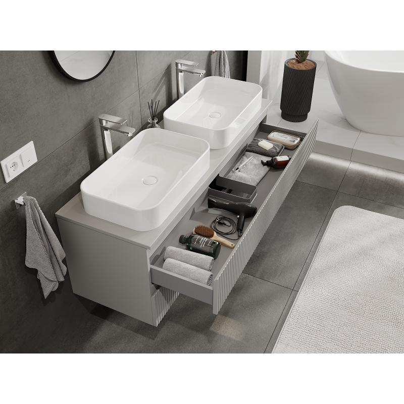 Mexen Rivel meuble de salle de bains sous vasque 140 cm, 2 tiroirs, rainuré, gris mat - 91A20-14047-2-BFF62