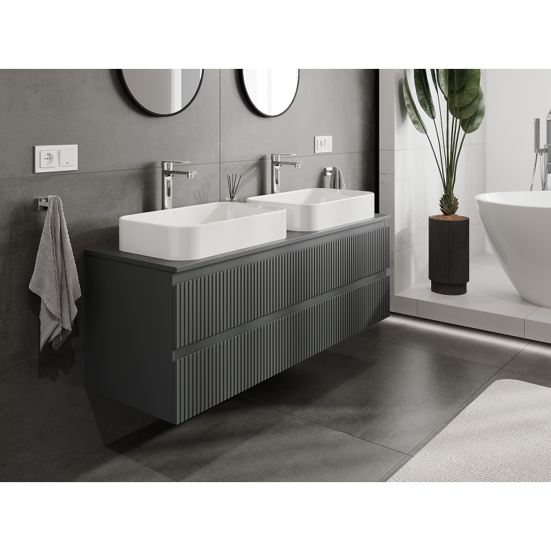 Mexen Rivel meuble de salle de bains sous lavabo 140 cm, 2 tiroirs, rainuré, graphite mat - 91A20-14047-2-BFF66