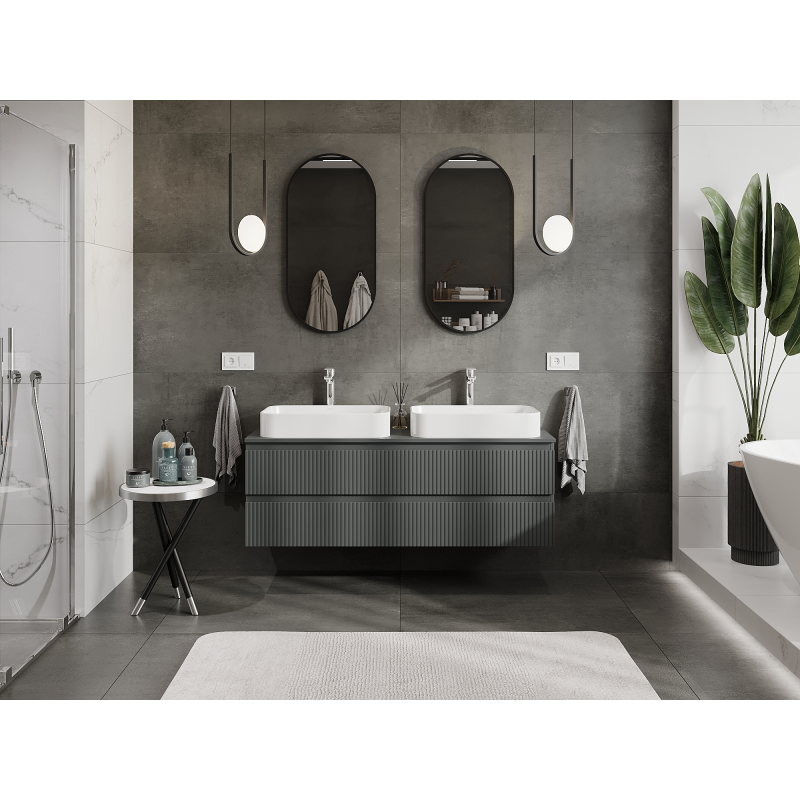 Mexen Rivel meuble de salle de bains sous lavabo 140 cm, 2 tiroirs, rainuré, graphite mat - 91A20-14047-2-BFF66