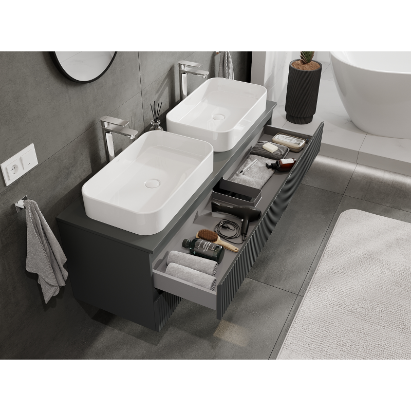 Mexen Rivel meuble de salle de bains sous lavabo 140 cm, 2 tiroirs, rainuré, graphite mat - 91A20-14047-2-BFF66