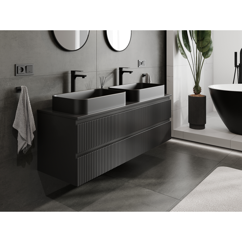 Mexen Rivel meuble de salle de bain sous lavabo 140 cm, 2 tiroirs, rainuré, noir mat - 91A20-14047-2-BFF71
