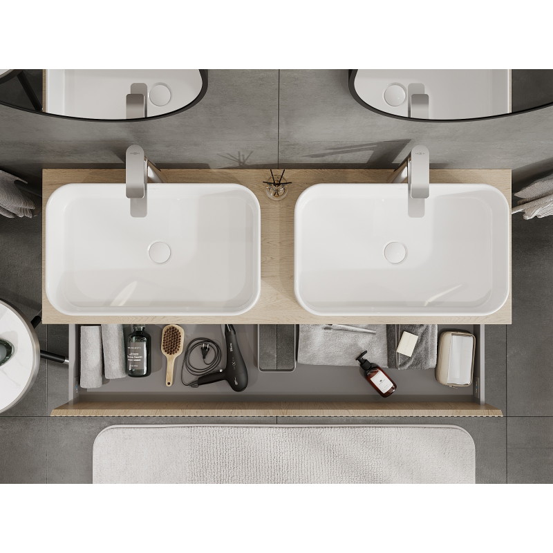 Mexen Rivel armoire de salle de bain sous-lavabo 140 cm, 2 tiroirs, rainurée, chêne - 91A20-14047-2-BFF81