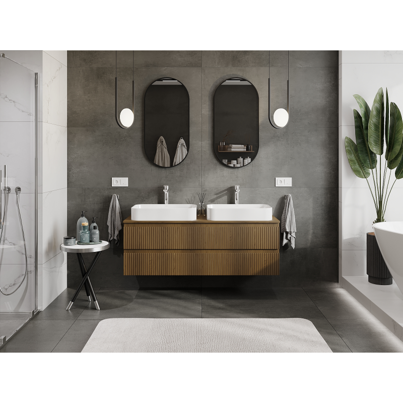 Mexen Rivel meuble de salle de bains sous lavabo 140 cm, 2 tiroirs, rainuré, noyer - 91A20-14047-2-BFF86