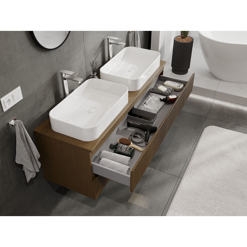 Mexen Rivel meuble de salle de bains sous lavabo 140 cm, 2 tiroirs, rainuré, noyer - 91A20-14047-2-BFF86