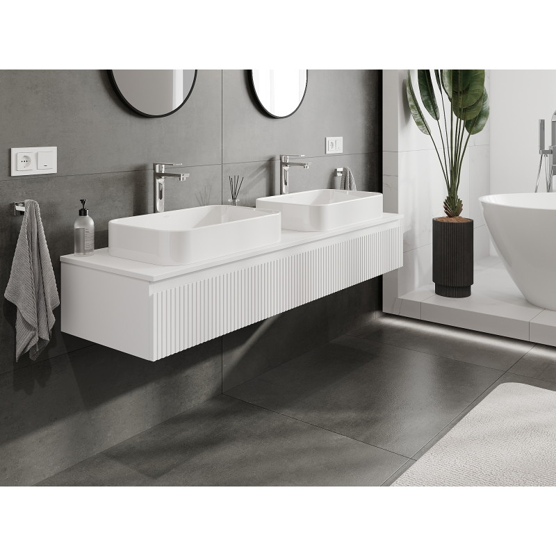 Mexen Rivel meuble de salle de bain sous lavabo 160 cm, 1 tiroir, rainuré, blanc mat - 91A20-16023-1-BF01