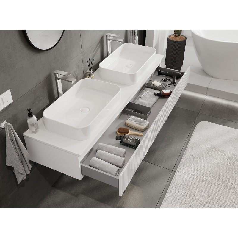 Mexen Rivel meuble de salle de bain sous lavabo 160 cm, 1 tiroir, rainuré, blanc mat - 91A20-16023-1-BF01