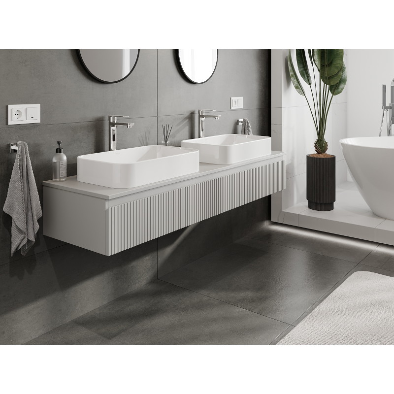 Mexen Rivel meuble de salle de bain sous-vasque 160 cm, 1 tiroir, rainuré, gris mat - 91A20-16023-1-BF62
