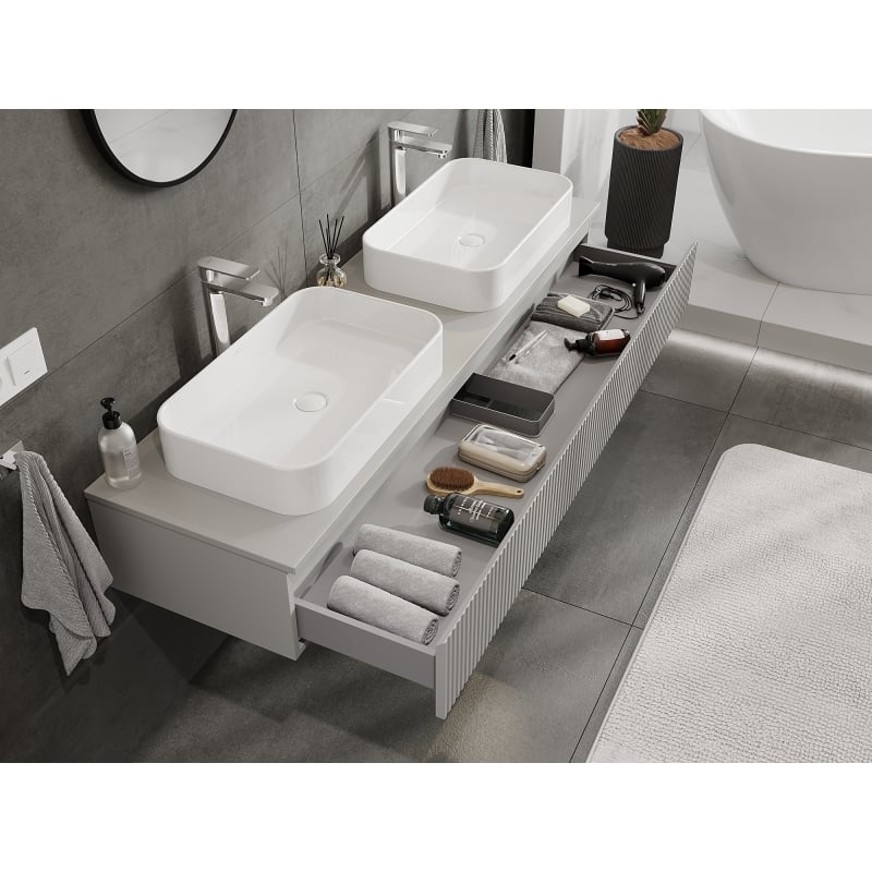 Mexen Rivel meuble de salle de bain sous-vasque 160 cm, 1 tiroir, rainuré, gris mat - 91A20-16023-1-BF62
