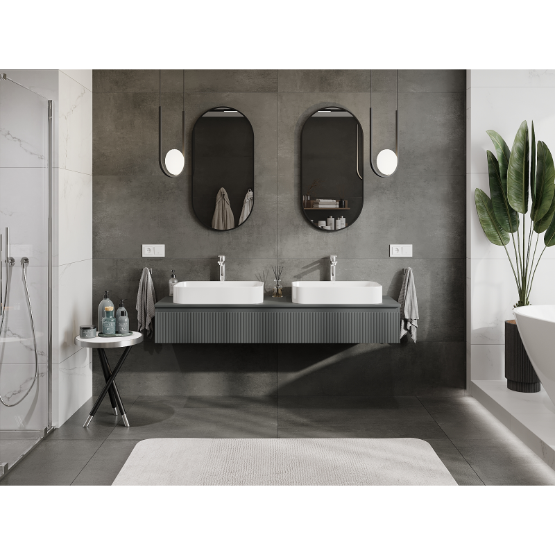 Mexen Rivel meuble de salle de bain sous-vasque 160 cm, 1 tiroir, rainuré, graphite mat - 91A20-16023-1-BF66