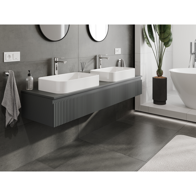 Mexen Rivel meuble de salle de bain sous-vasque 160 cm, 1 tiroir, rainuré, graphite mat - 91A20-16023-1-BF66