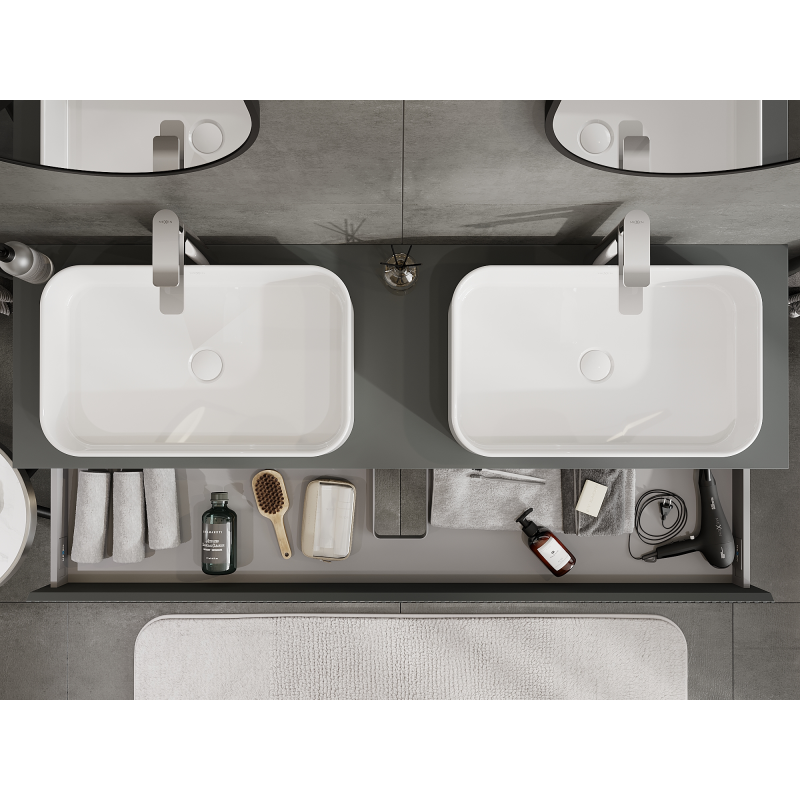 Mexen Rivel meuble de salle de bain sous-vasque 160 cm, 1 tiroir, rainuré, graphite mat - 91A20-16023-1-BF66