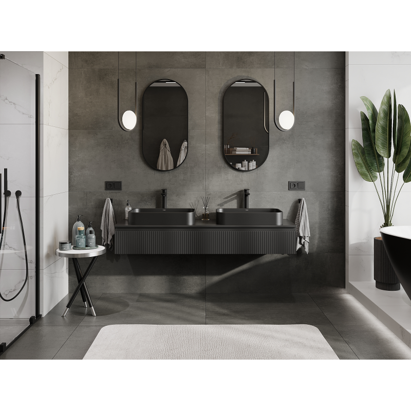 Mexen Rivel armoire de salle de bain sous lavabo 160 cm, 1 tiroir, rainurée, noir mat - 91A20-16023-1-BF71
