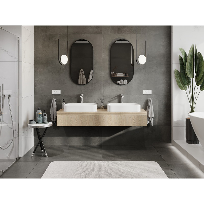 Mexen Rivel meuble sous-lavabo 160 cm, 1 tiroir, rainuré, chêne - 91A20-16023-1-BF81