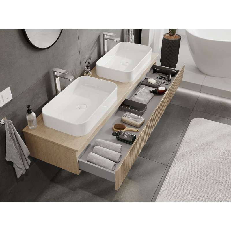 Mexen Rivel meuble sous-lavabo 160 cm, 1 tiroir, rainuré, chêne - 91A20-16023-1-BF81