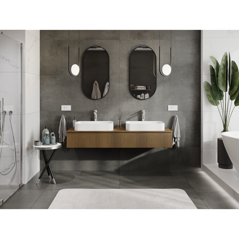 Mexen Rivel meuble de salle de bain sous-lavabo 160 cm, 1 tiroir, rainuré, noyer - 91A20-16023-1-BF86