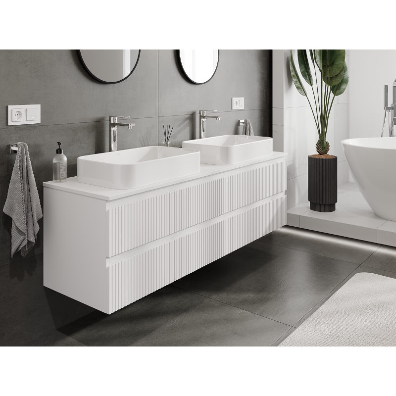 Mexen Rivel meuble de salle de bains sous lavabo 160 cm, 2 tiroirs, rainuré, blanc mat - 91A20-16047-2-BFF01