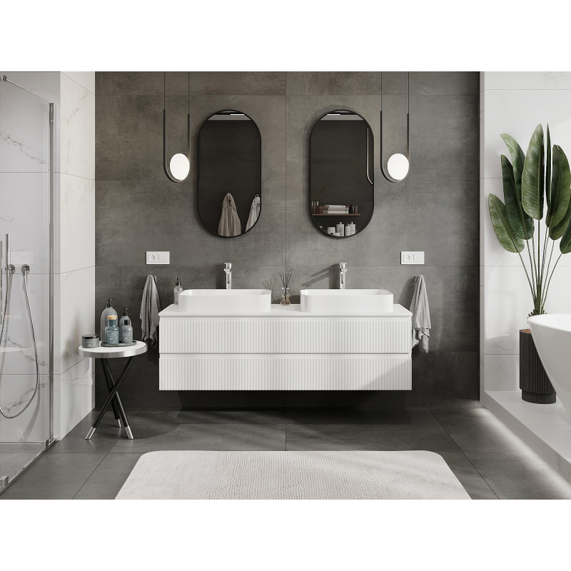 Mexen Rivel meuble de salle de bains sous lavabo 160 cm, 2 tiroirs, rainuré, blanc mat - 91A20-16047-2-BFF01