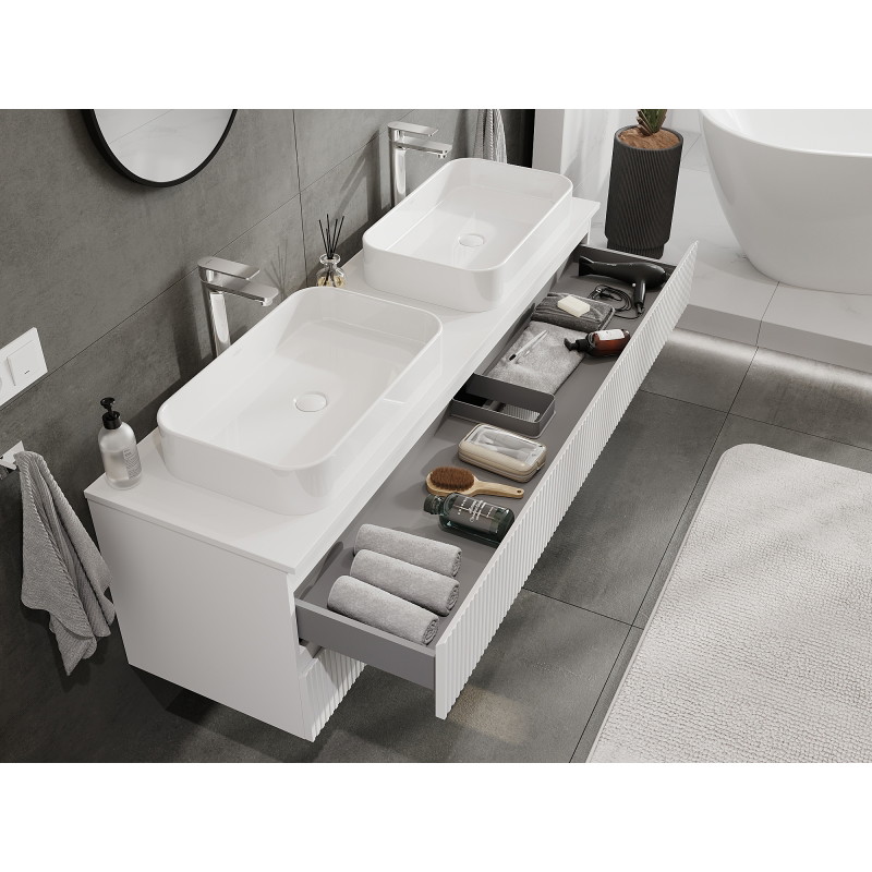 Mexen Rivel meuble de salle de bains sous lavabo 160 cm, 2 tiroirs, rainuré, blanc mat - 91A20-16047-2-BFF01