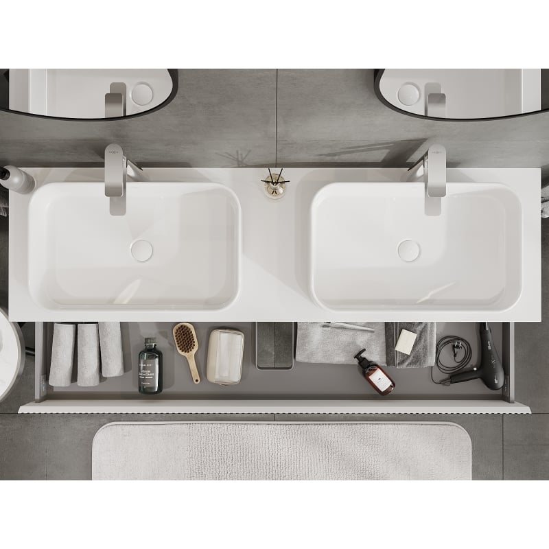 Mexen Rivel meuble de salle de bains sous lavabo 160 cm, 2 tiroirs, rainuré, blanc mat - 91A20-16047-2-BFF01