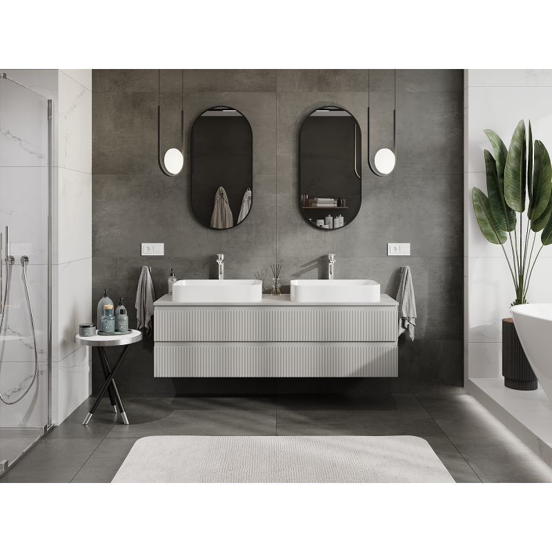 Mexen Rivel meuble de salle de bains sous-lavabo 160 cm, 2 tiroirs, rainuré, gris mat - 91A20-16047-2-BFF62