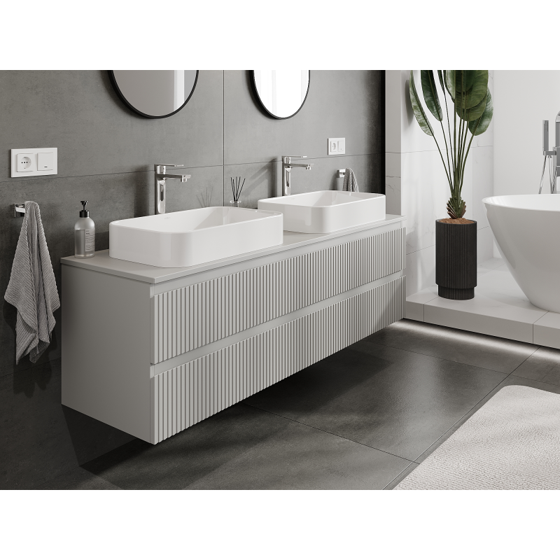 Mexen Rivel meuble de salle de bains sous-lavabo 160 cm, 2 tiroirs, rainuré, gris mat - 91A20-16047-2-BFF62
