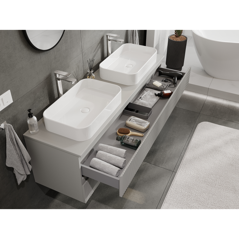 Mexen Rivel meuble de salle de bains sous-lavabo 160 cm, 2 tiroirs, rainuré, gris mat - 91A20-16047-2-BFF62