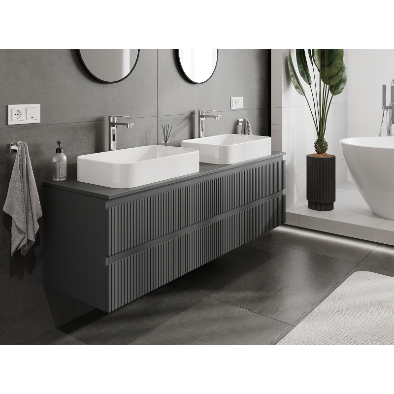 Mexen Rivel meuble de salle de bains sous lavabo 160 cm, 2 tiroirs, rainuré, graphite mat - 91A20-16047-2-BFF66