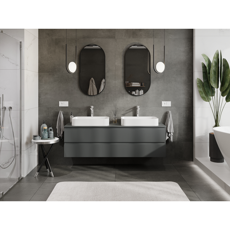 Mexen Rivel meuble de salle de bains sous lavabo 160 cm, 2 tiroirs, rainuré, graphite mat - 91A20-16047-2-BFF66