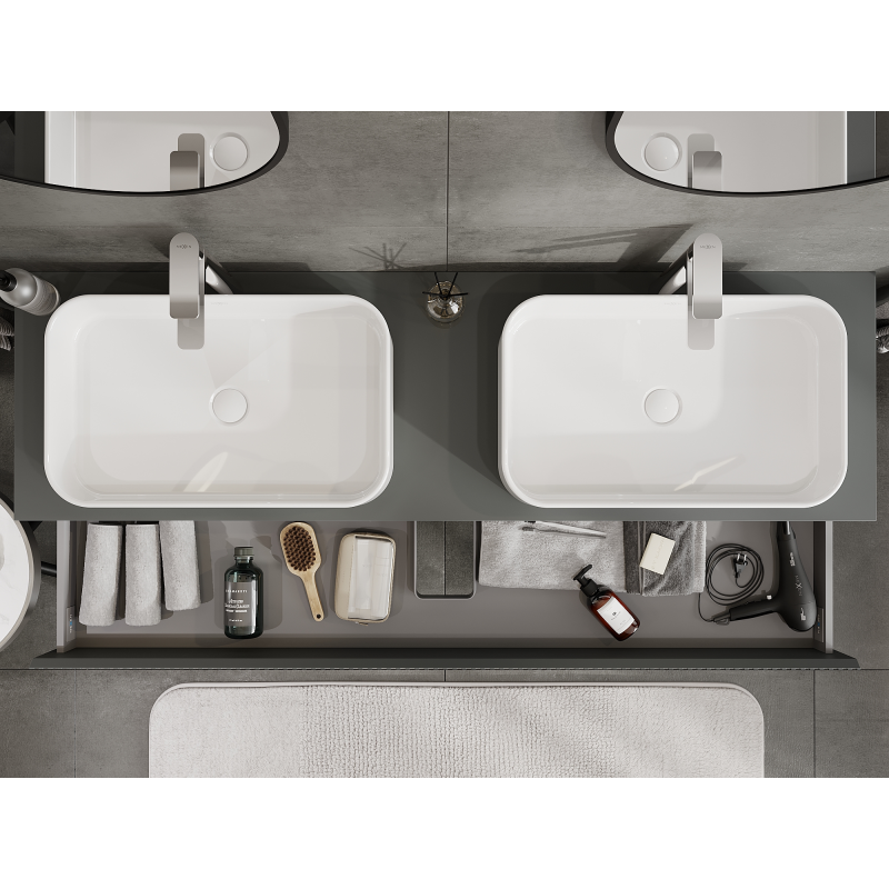 Mexen Rivel meuble de salle de bains sous lavabo 160 cm, 2 tiroirs, rainuré, graphite mat - 91A20-16047-2-BFF66