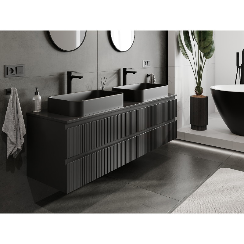 Mexen Rivel meuble de salle de bain sous-vasque 160 cm, 2 tiroirs, rainuré, noir mat - 91A20-16047-2-BFF71