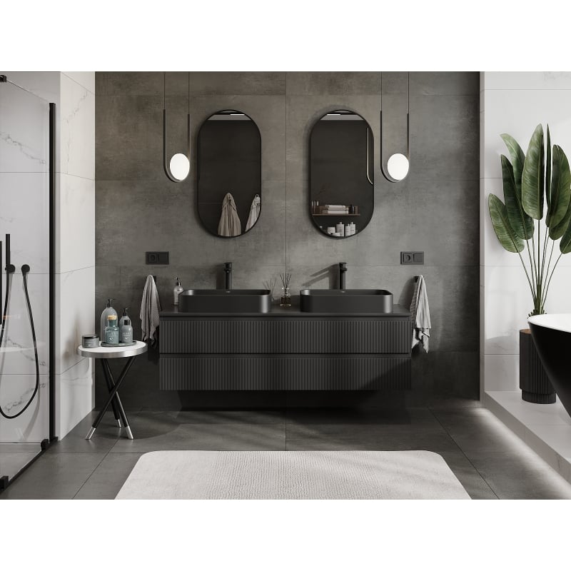 Mexen Rivel meuble de salle de bain sous-vasque 160 cm, 2 tiroirs, rainuré, noir mat - 91A20-16047-2-BFF71