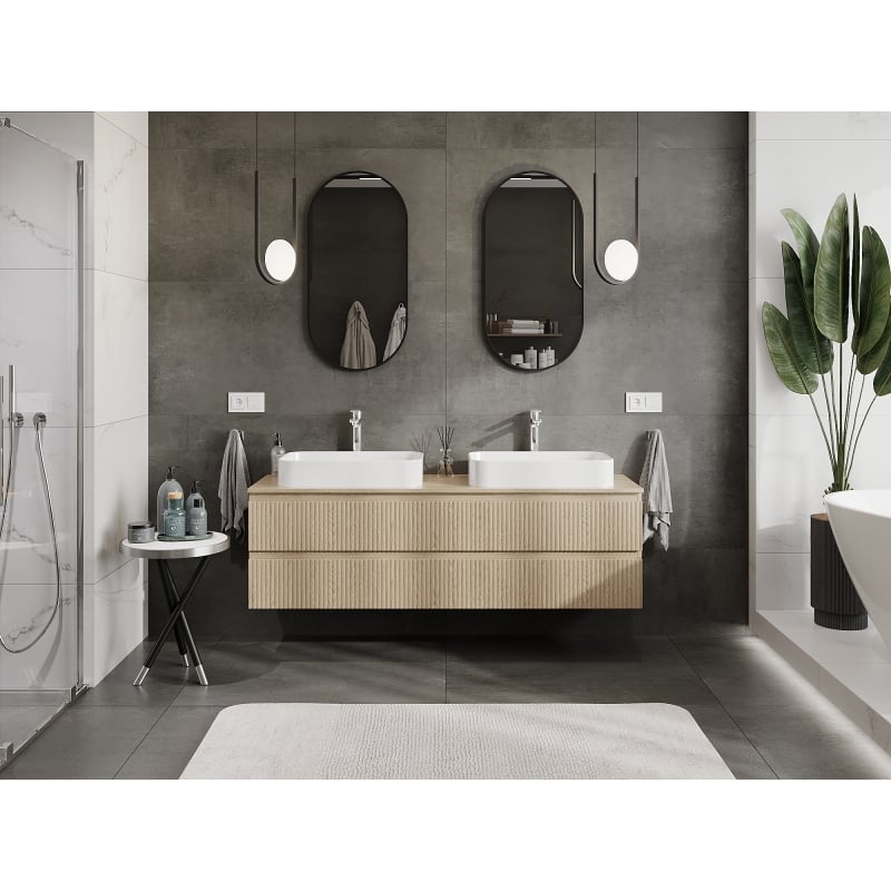 Mexen Rivel armoire de salle de bain sous lavabo 160 cm, 2 tiroirs, rainurée, chêne - 91A20-16047-2-BFF81