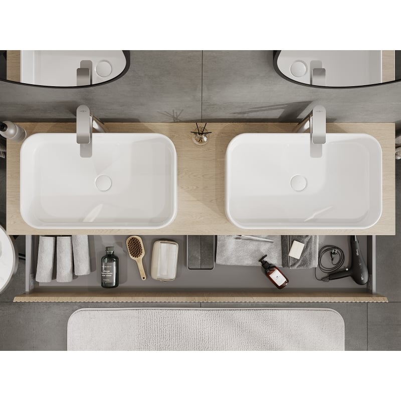 Mexen Rivel armoire de salle de bain sous lavabo 160 cm, 2 tiroirs, rainurée, chêne - 91A20-16047-2-BFF81