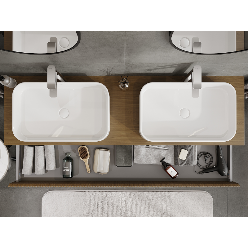 Mexen Rivel meuble de salle de bain sous-vasque 160 cm, 2 tiroirs, rainuré, noyer - 91A20-16047-2-BFF86