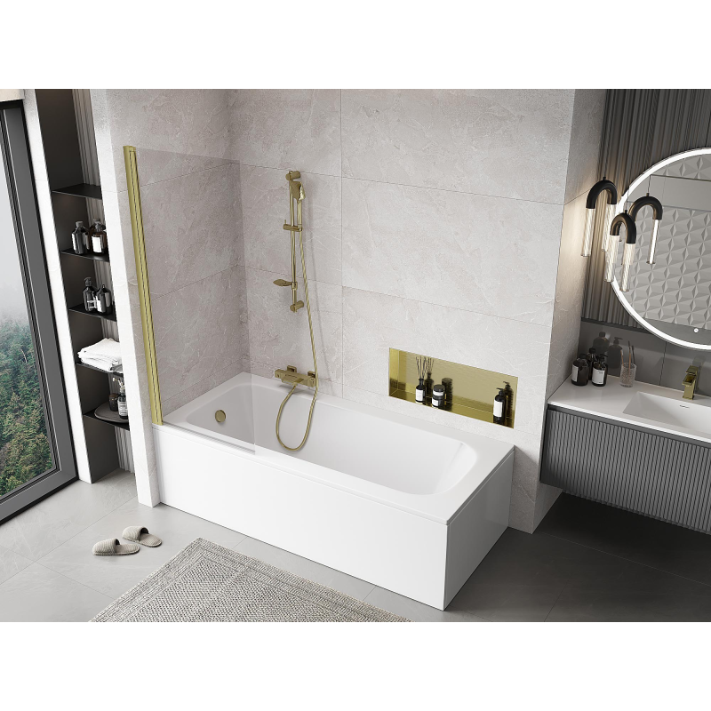 Mexen Mist paroi de douche à 1 battant 70 x 150 cm, transparent, doré brossé - 8A9-070-001-55-00