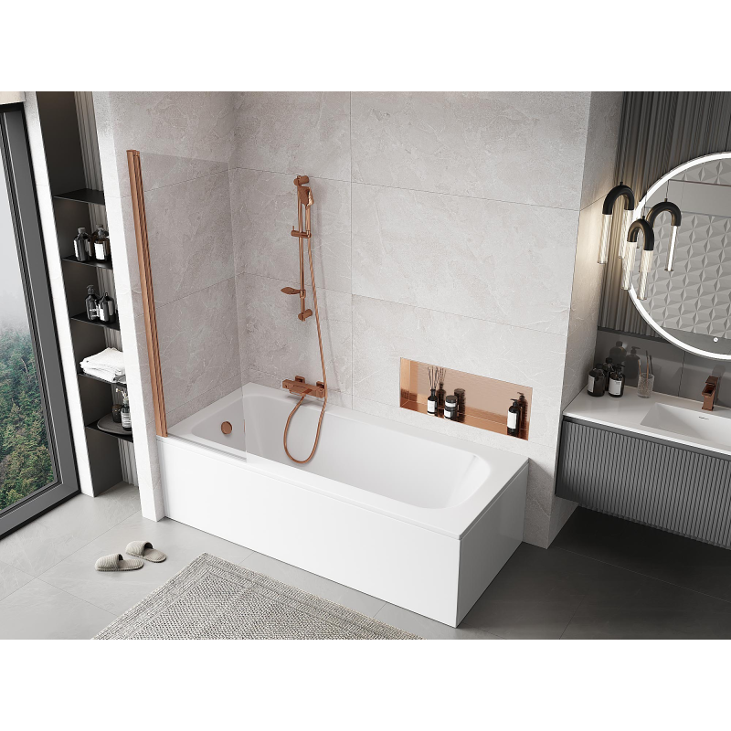 Mexen Mist paroi de douche 1 battant 60 x 150 cm, transparent, cuivre brossé - 8A9-060-001-65-00