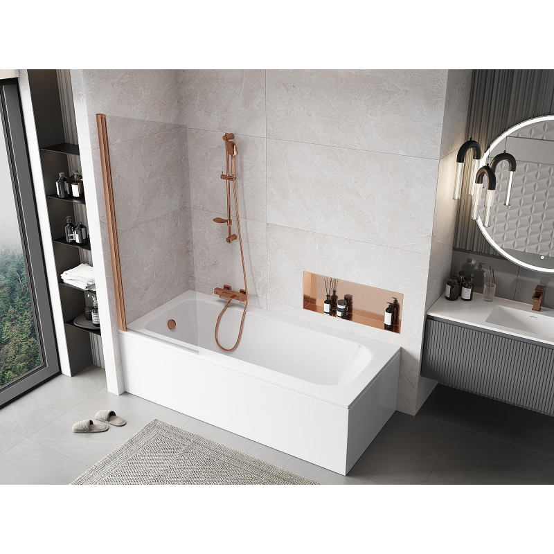 Mexen Mist paravent de baignoire 1 volet 70 x 150 cm, transparent, cuivre brossé - 8A9-070-001-65-00